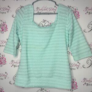 Tropical summer top 3d ruffle frilly square neckline stretchy aqua blue comfy